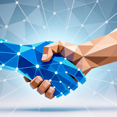 AI hand and human hand shaking hands